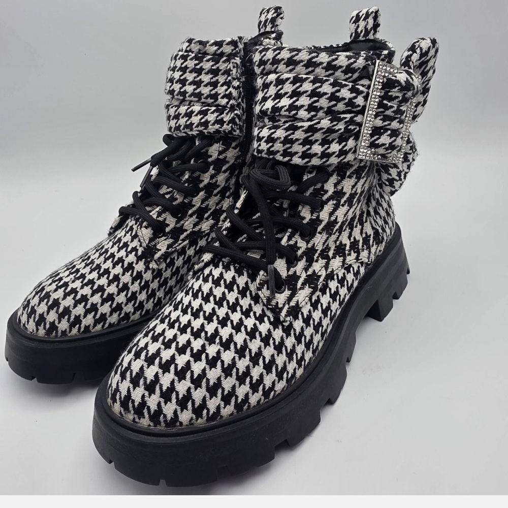 Betsy Johnson dozer compact boots sz8 Houndstooth Y2K rhinestone